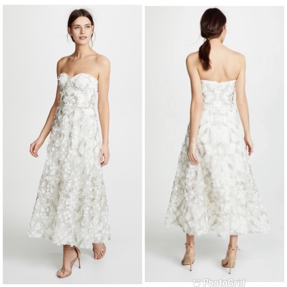 Marchesa Notte 3d Embroidered Strapless Gown New
